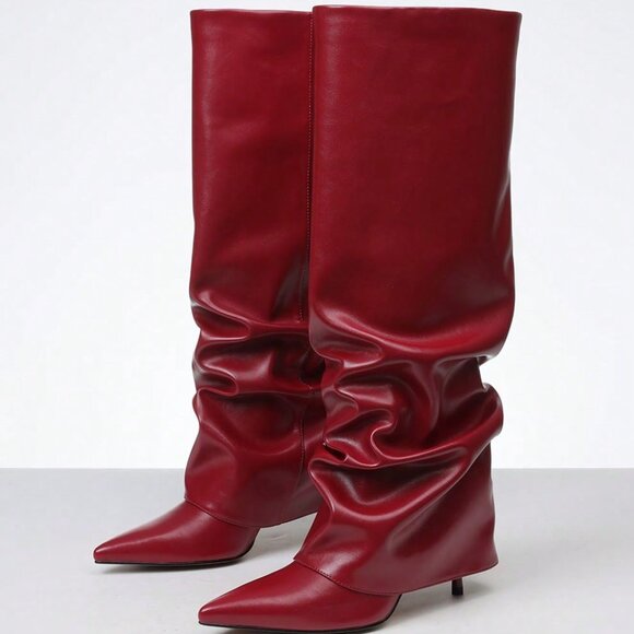 Red Sexy Women's Knee High Stilettos Party Boots - Picture 2 of 6